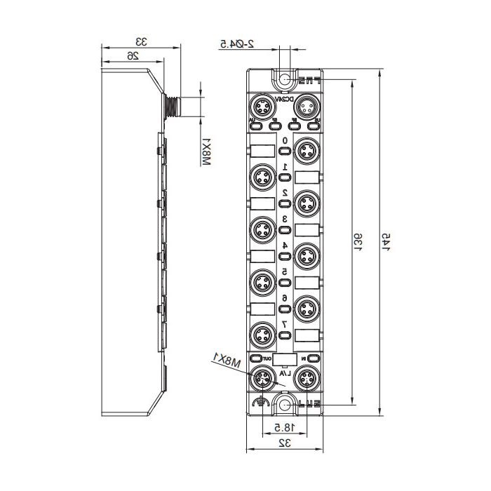 M8 interface, multi-protocol bus module, 8DI, PNP, 007CA3